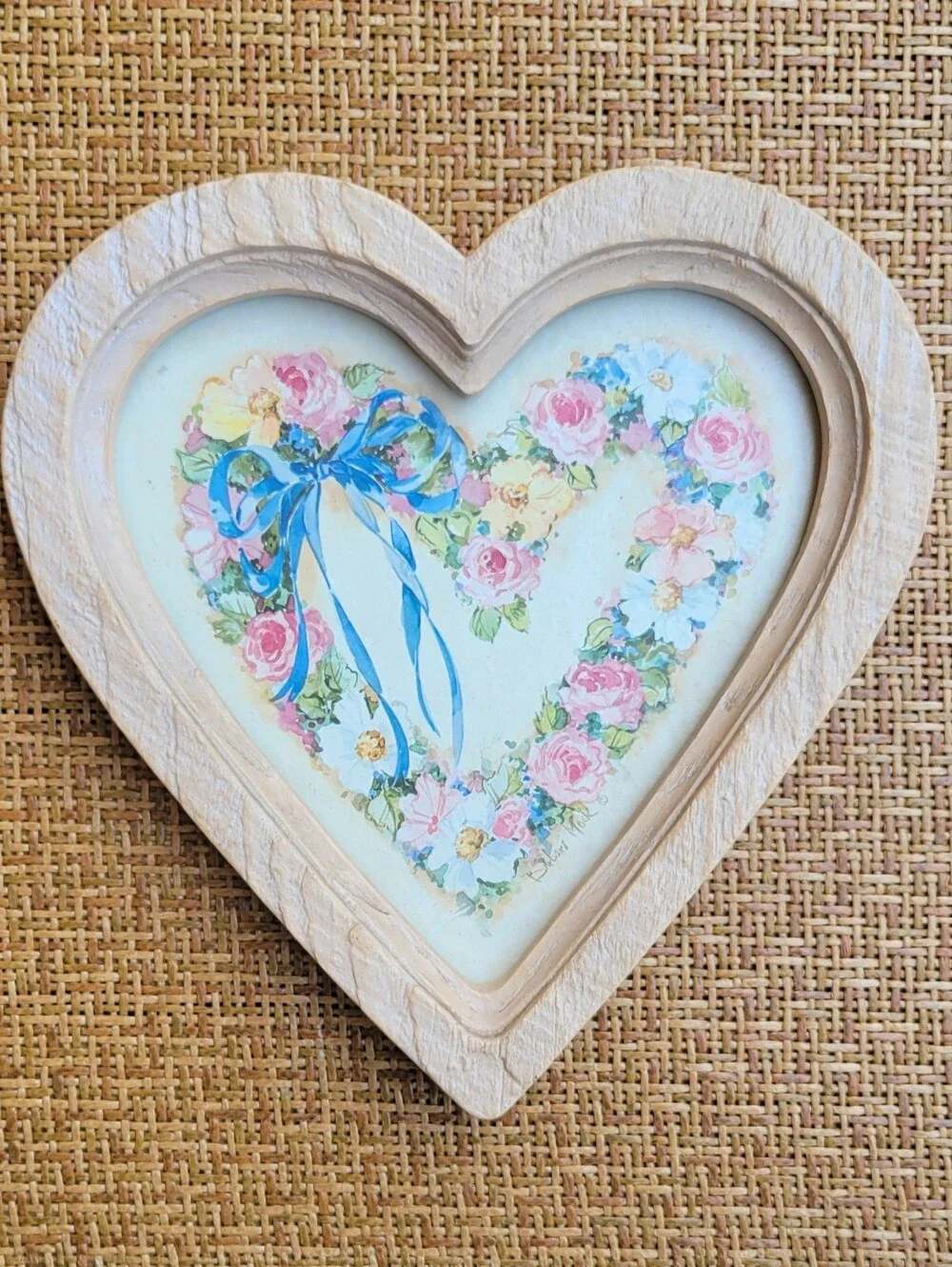 Vintage 87 Homco Heart-shaped Cottagecore Floral Wall Art/Decor by Barbara Mock
